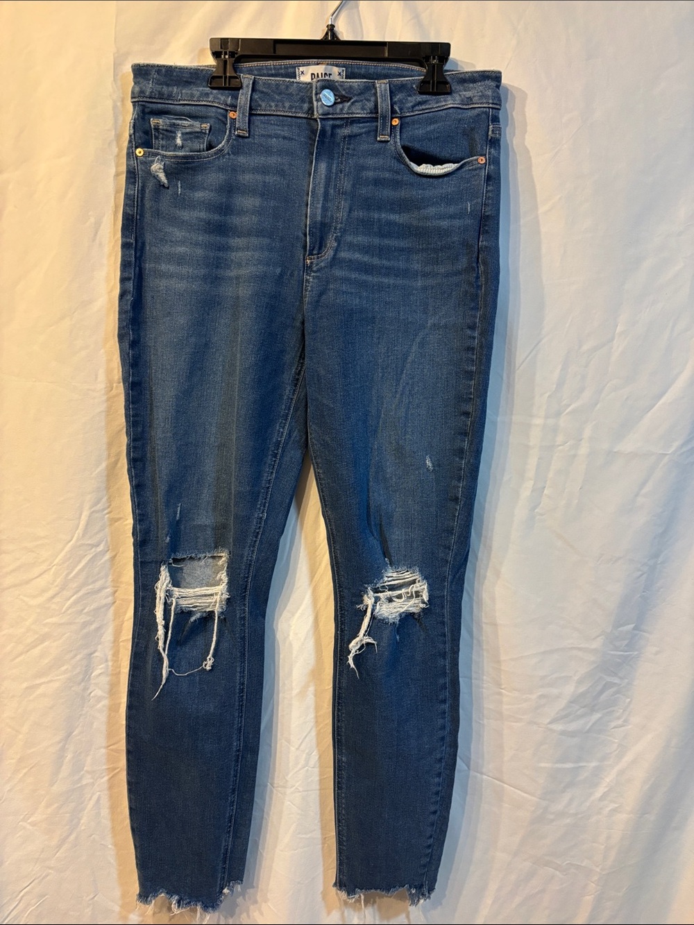 PAIGE Hoxton Ankle Jeans Size 30 Vinca Distressed High Rise Skinny Raw Hem